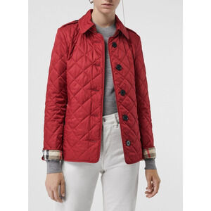 $960 NWT BURBERRY FRANKBY PARADE RED QUILTED CHECK CUFF SHORT COAT JACKET L